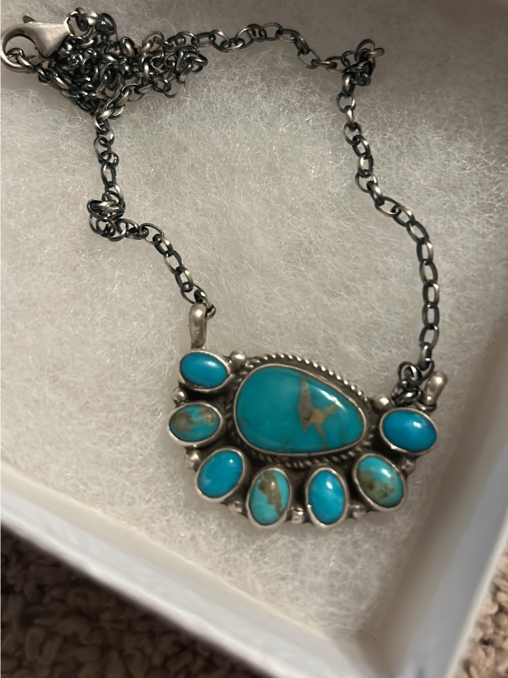 Turquoise Stone Silver Pendant Necklace - Women Jewelry